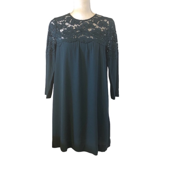 H&M Dress Women's Size 4 Green Long Sleeve Lace Shoulder Top NWT Stretchy - Picture 9 of 9